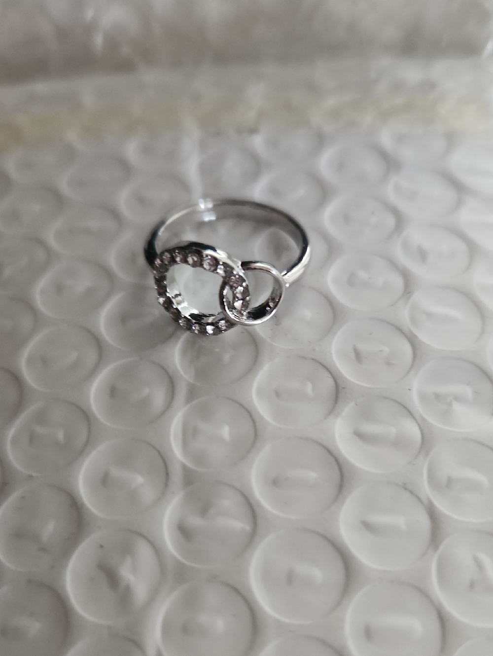 Silver Double Circle Ring with Clear Stones - Women Jewelry